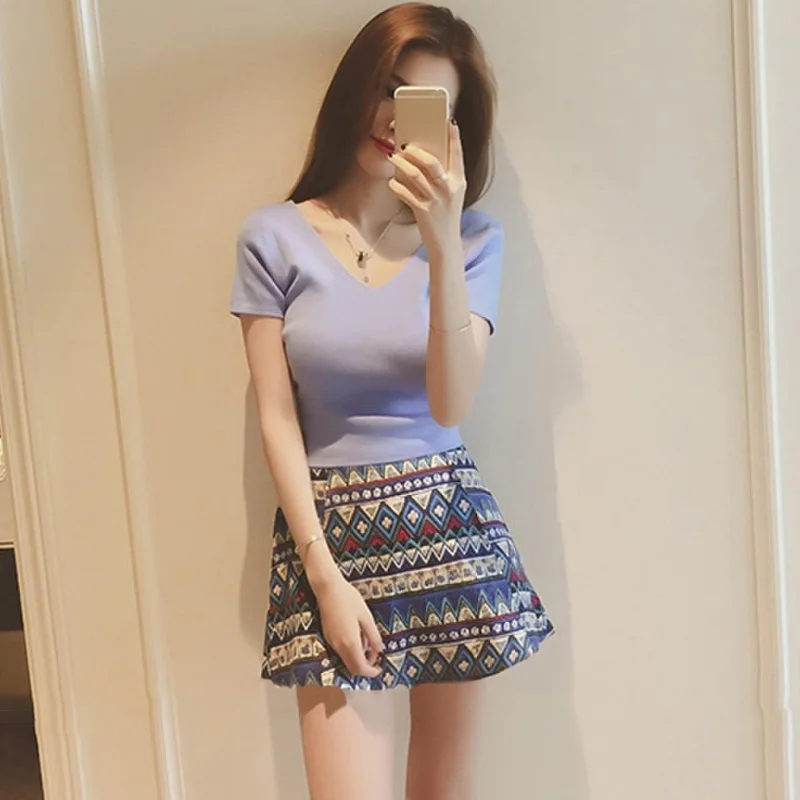 

Women V Neck Summer T-shirt Short Tops Female Casual Tops Ladies Girl Short Tees