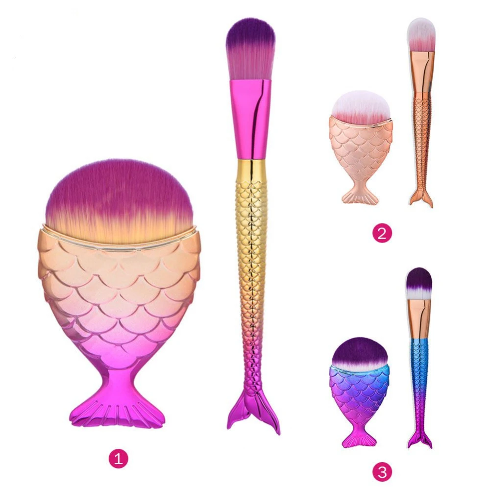 

Makeup Brushes 2PC Set Colorful Fish Cosmetic Brushes Eyeshadow Blush Powder Highlighter Contour Fishtail Make Up Brush Kit Tool
