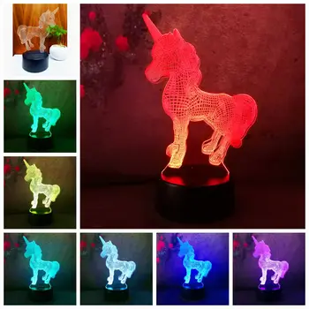 

lampara Cute Unicorn 3D LED LAMP NIGHT LIGHT Girl Princess Gift RGB Bulb Christmas Decorative 7 Color Cartoon Toy Luminaria LAVA
