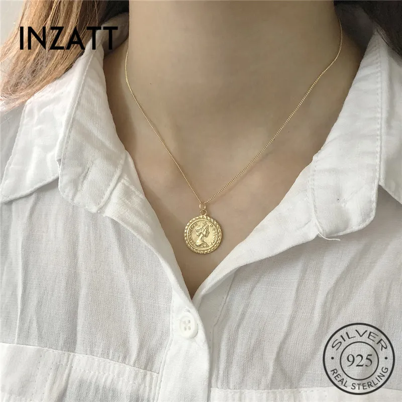 

INZATT Classic Vintage Elizabeth Figure Pendant Necklace Round Real 925 Sterling Silver Women Fine Jewelry For Anniversary Gift