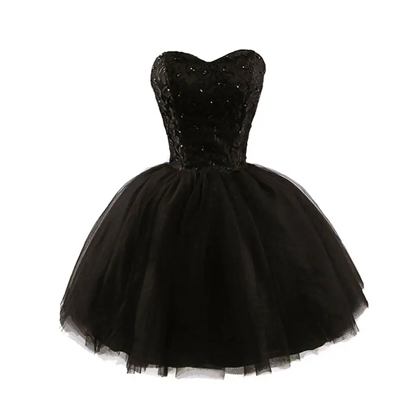 Новое поступление года, элегантное женское короткое платье для выпускного вечера, кружевное платье принцессы на спине, милое модное черное бальное платье для девочек с бисером - Цвет: Черный