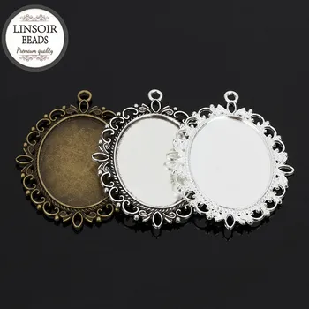 

5pcs/lot Double-Sided Oval Blank Necklace Pendants Base Fit 30*40mm Cabochon Cameo Setting Bezel Tray Diy Jewelry Making F5108