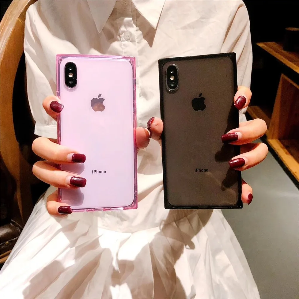 

Square Clear Glitter Powder Bling diamond Phone Case For iPhone X XR XS Max 8 7 Plus 6 6SPlus Transparent Shockproof Back Cover