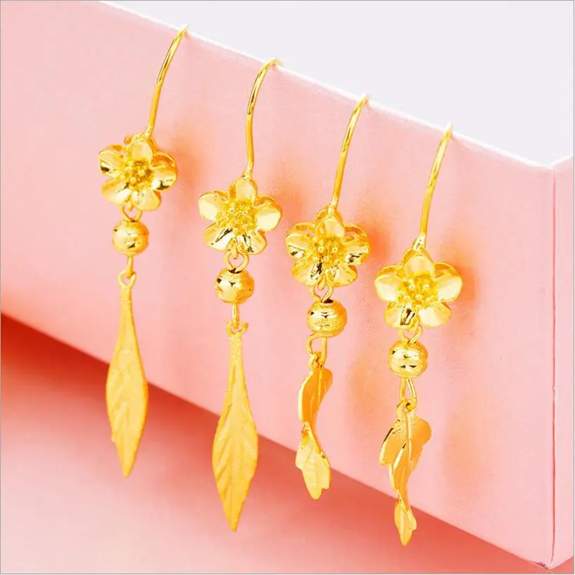 

Fashion pop leaves earrings gold temperament ladies earrings wild long tassel earrings