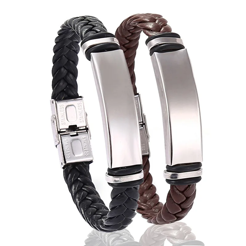 

Indian Style Bracelet Men Exquisite Titanium Steel Leather Bracelet Weave Bracelet Cool Boys Bangle Hand Jewelry Wholesale Gift