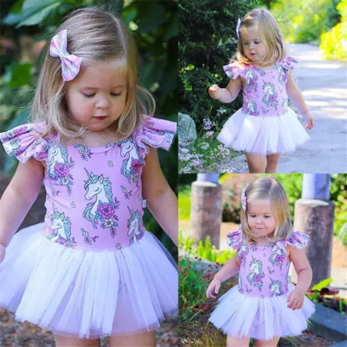 

2018 New Fashion Kids Baby Girls Unicorn Tutu Dress Tulle Party Pageant Prom Dress Kids Girls Summer Casual Sundress Clothes