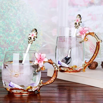 

1PC Novelty Enamel Coffee Cup Mug Flower Tea Cups for Hot and Cold Drinks Glass Tea Cup Scented Tea Drinking Bottle Glass Gifts