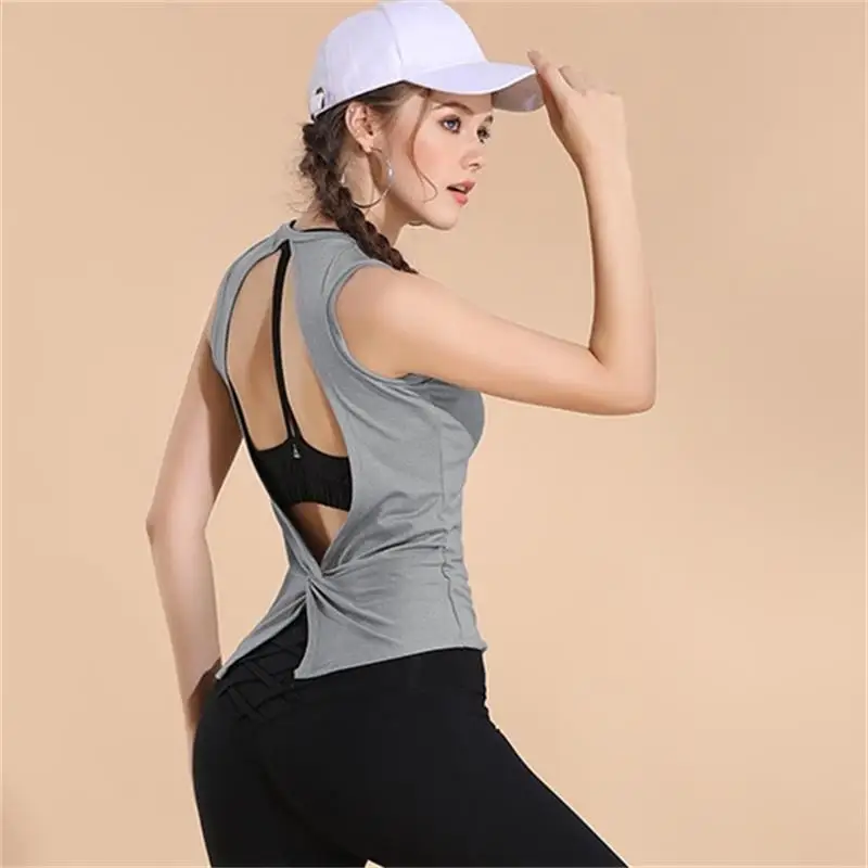 Новая сексуальная открытая спина без рукавов женский спортивный жилет для бега фитнес жилет быстросохнущая дышащая майка без рукавов для йоги