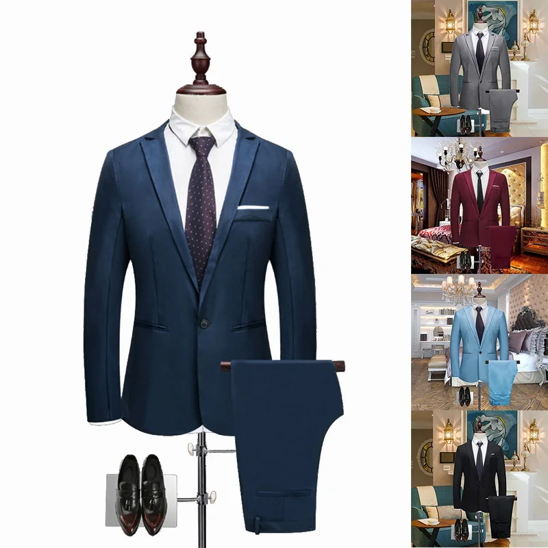 

HEFLASHOR Luxury Men Wedding Suit Male Blazers Slim Suits For Men Costume Business Formal Party Blazers Sets (Jacket+Pant) 3XL