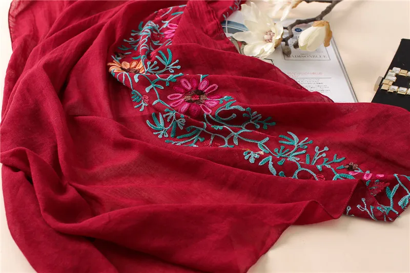 Зимний теплый шарф с вышивкой женские шарфы из хлопка пашмины шаль и хиджабы