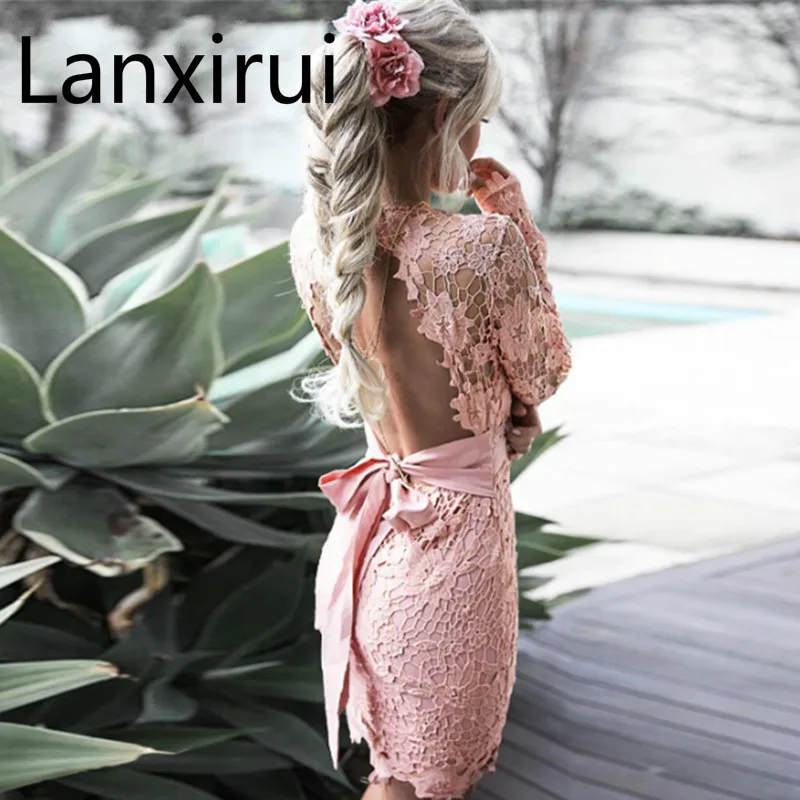 Винтажное женское цветочное облегающее платье для вечеринки, летнее сексуальное розовое сексуальное кружевное платье с v-образным вырезом и открытой спиной