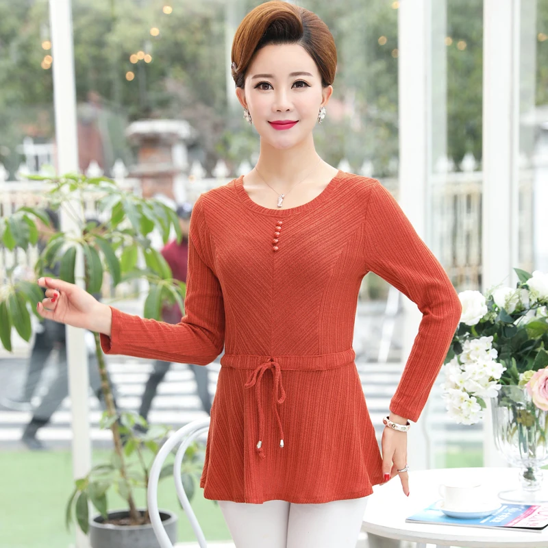 2019 New Spring Fall Knitted T shirt Women Casual Long