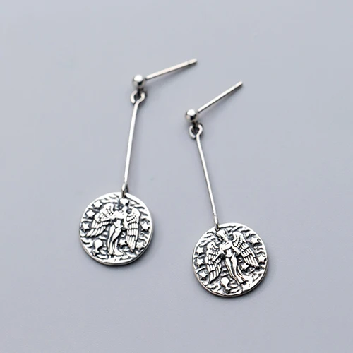 500 Vintage Portrait Disc Long Dangle Earrings for Women Minimalist Drop Geometrical Round Angel Coin Earrings Jewellery Bijoux 2019 (1)