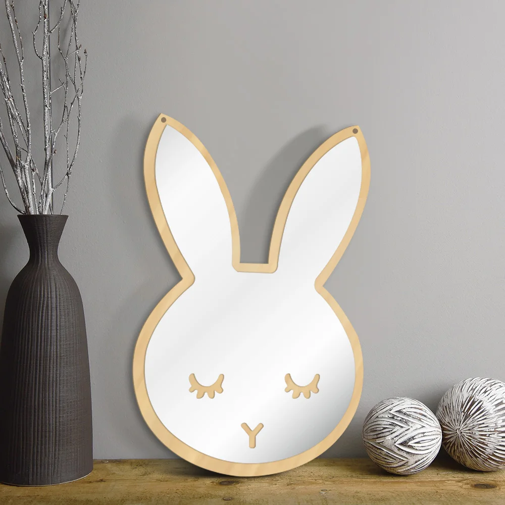 1Piece Bunny Sleepy Eyes Makeup Mirror Cute Animal Sleeping Rabbit Wood& Acrylic Safety Wall Mirror Nursery Wall Decor For Kids