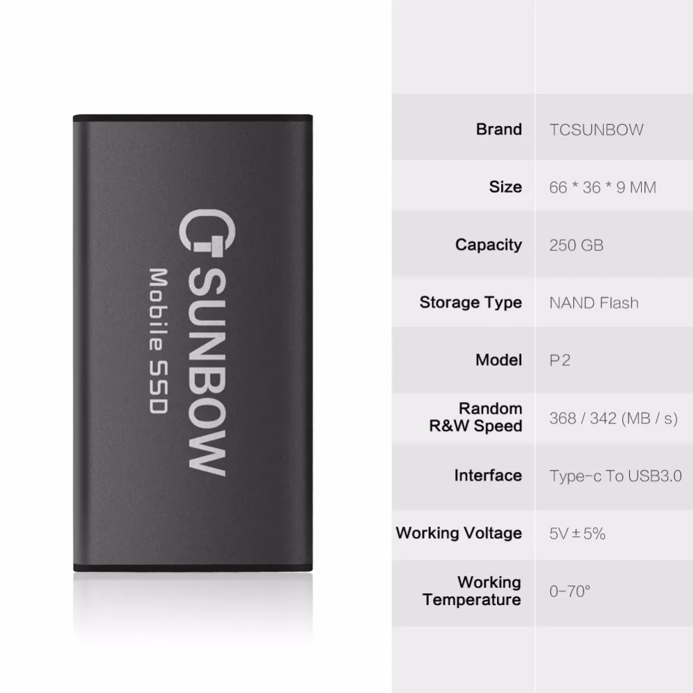 TC-SUNBOW чехол последнего дизайна Портативный SSD USB3.0 250 ГБ 368/342 Мб/с 500 Гб 372/368 МБ/с. внешний твердотельный накопитель
