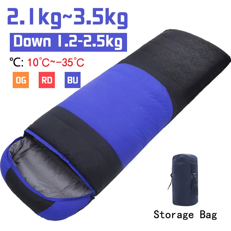 

2.1kg-3.5kg Thicken Envelope Sleeping Bag Outdoor Camping Duck Down Winter Sleeping Bag Comfortably warm Sleeping Bag 210*80cm