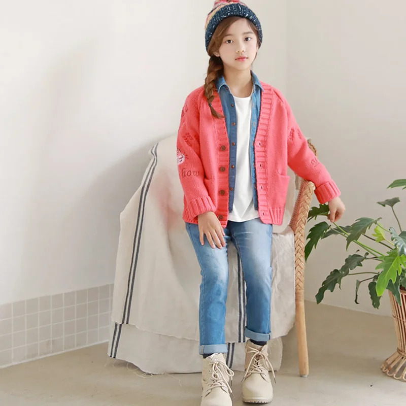 

2018 new kids autumn sweaters girl sweater embroidery knit baby cardigan children sweater parent