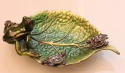 Роскошная обувь с украшением в виде кристаллов шипованных 2 черепахи и лягушки на зеленый лист кольцо блюдо ювелирных изделий лоток