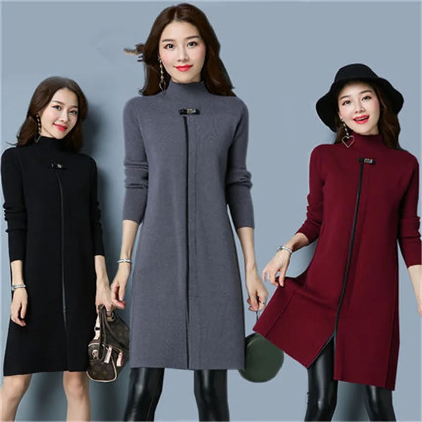 

Autumn and winter women's long-sleeved long loose high-necked solid color fashion high quality pullover sweater JQ267