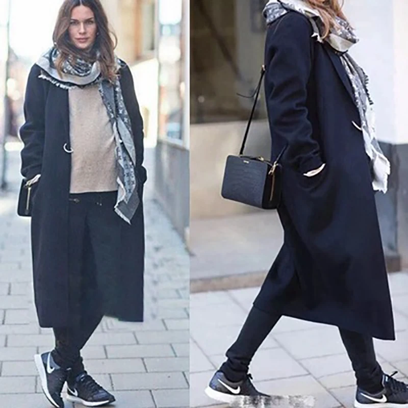 

Autumn and winter new women's coat Lapel women's long coat wool coat ladies thick woolen coat