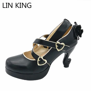 

LIN KING Retro Women Mary Janes Pumps Buckle High Heel Shoes Ankle Strap Platform Shoes Casual Solid Lady Round Toe Lolita Shoes
