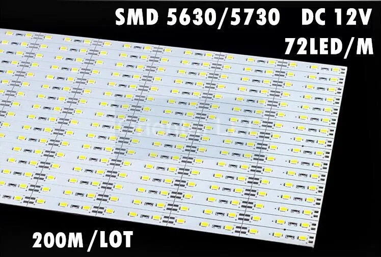 

100m/lot 1M 72 led SMD 5630 bar light DC12V non-waterproof LED Rigid strips Aluminum Alloy Led Strip light For Cabinet