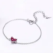 Тонкий 925 пробы Серебряный Розовый Красный CZ Любовь Сердце Шарм Крест цепи браслеты для женщин «pulseras Pulseira» браслет ювелирные изделия для девочек