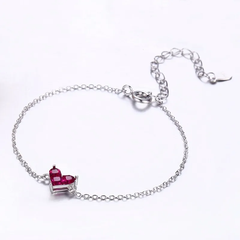 Slim 925 Sterling Silver Rose Red CZ Love Heart Charm Cross Chain Bracelets For Women Pulseras Pulseira Bracelete Jewelry Girls | Украшения