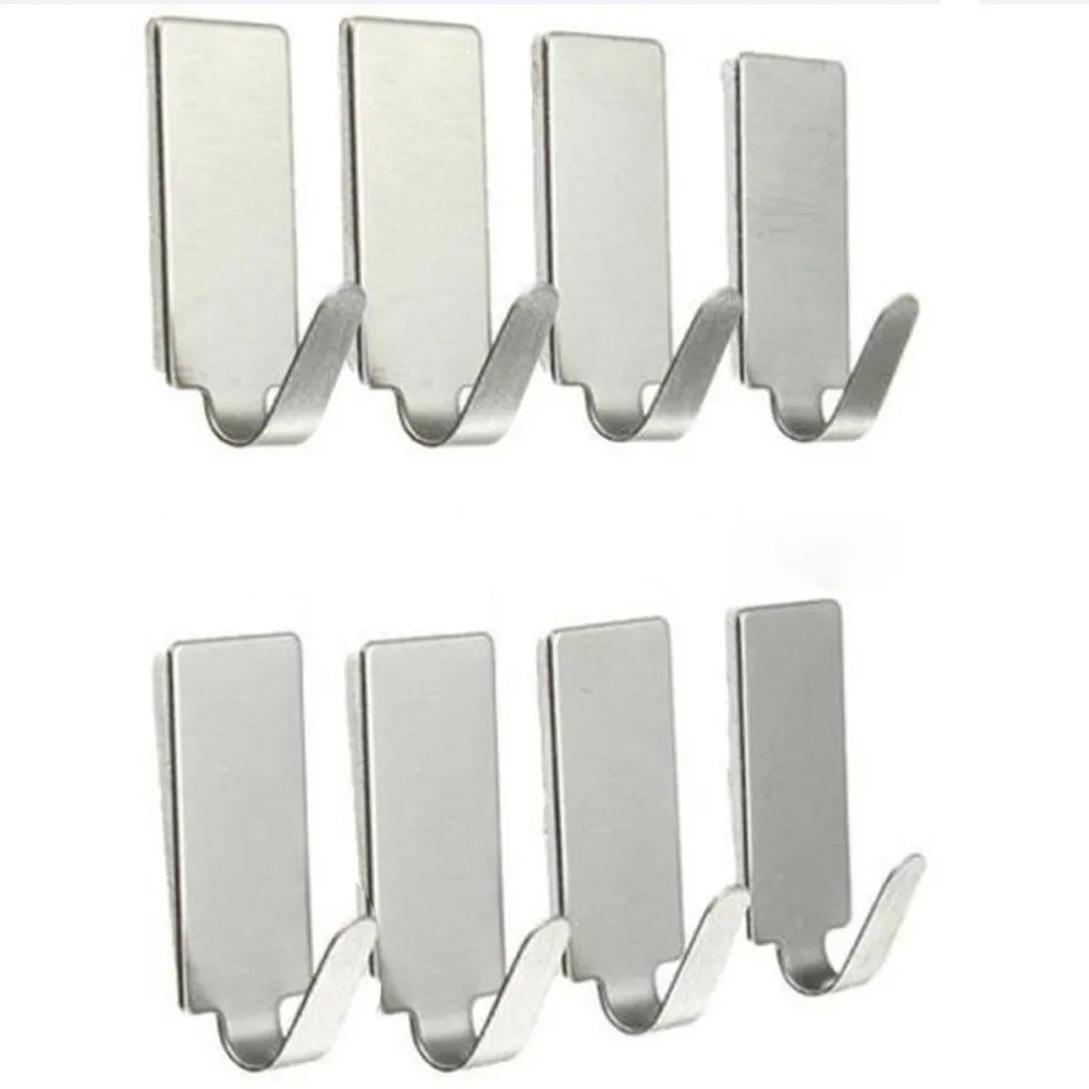 8PCS Self Adhesive Home Kitchen Wall Door Stainless Steel Holder Hook Hanger For Bathroom Door Wall Glass Storage Hook up Hang