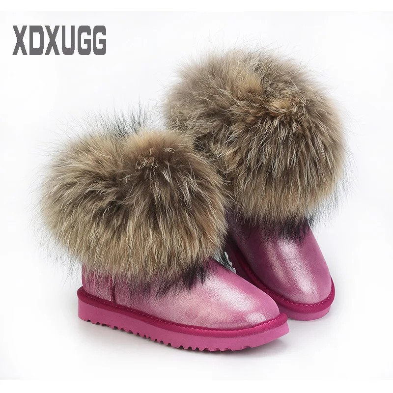 

2018 XDXUGG Natural sheep fur one and Fox Wool snow boots female short boots winter flat bottom warm shoes, free shipping