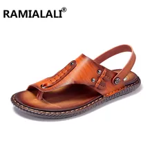 Ramialali/Новые модные летние пляжные мужские сандалии дышащие мужские пляжные сандалии кожаные мужские повседневные сандалии мужская повседневная обувь
