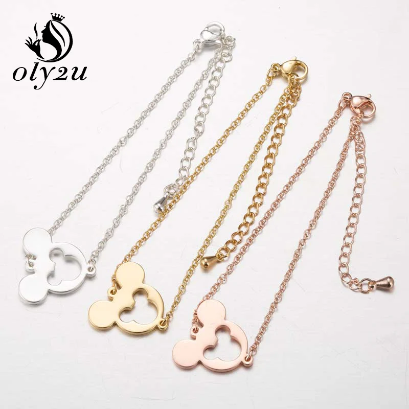 

Oly2u Mickey Bracelet For Women Charm Bracelets Animal Mouse Bracelet Stainless Steel Adjustable Chain Link pulsera mujer