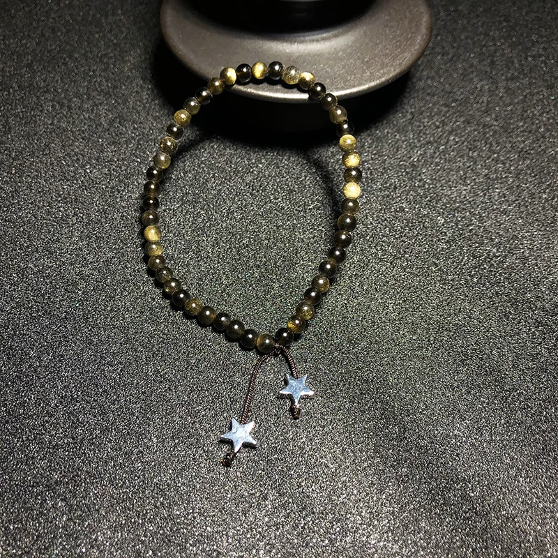 

Jewelry Natural Stone Beads Bracelet New 4mm Wholesale Obdidian Gold Star Smart Bracelets Crystal Women Bracelet For Couples