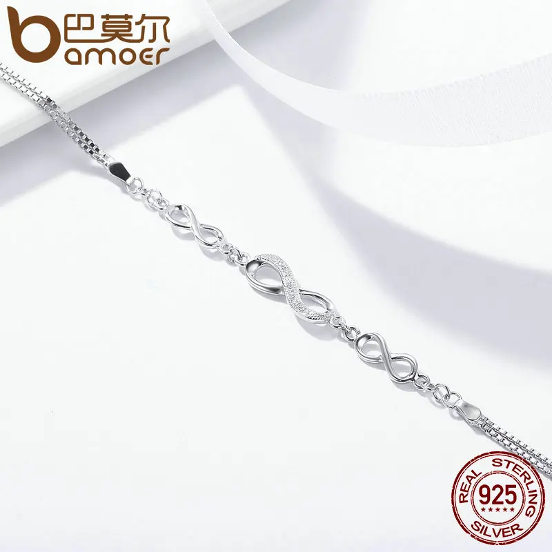 Goede Bamoer Authentieke 925 Sterling Zilveren Eindeloze Liefde Infinity Chain Link Verstelbare Vrouwen Armband Luxe Zilveren Sieraden SCB037