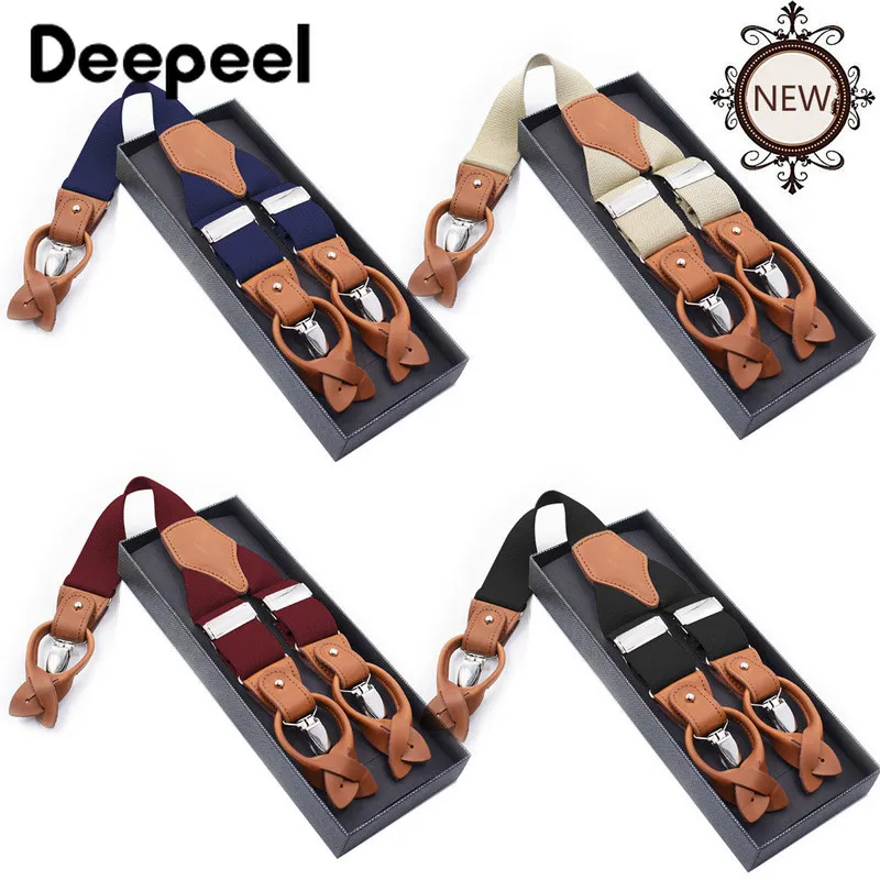 Deepeel 1 шт. 3,5*125 см модные кожаные мужские подтяжки двойного назначения с 6 клипсами из натуральной кожи, повседневные подтяжки для рубашек