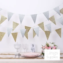 Envío Gratis Metros 1X3 Oro/Plata Brillante Tela Bandera Banner Boda Garland Decoración Del Partido de Suministro