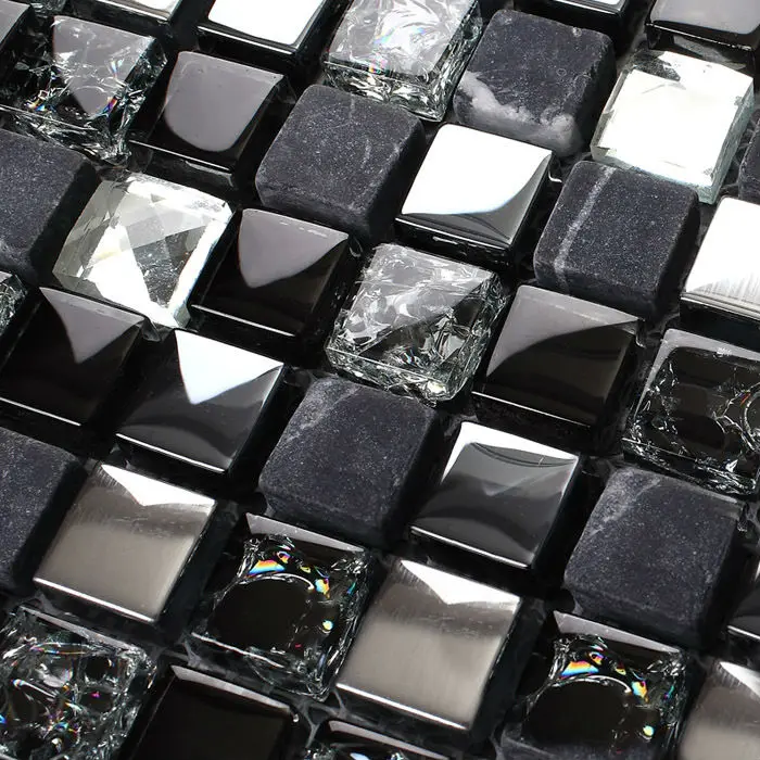 glass stone and metal backsplash tile