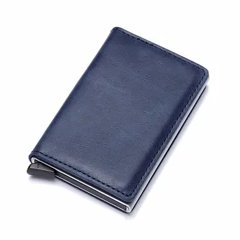 

BISI GORO Thin Vintage Genuine Leather Antitheft Men Women Credit Card Holder Blocking Rfid Card Wallet Aluminum Metal Purse