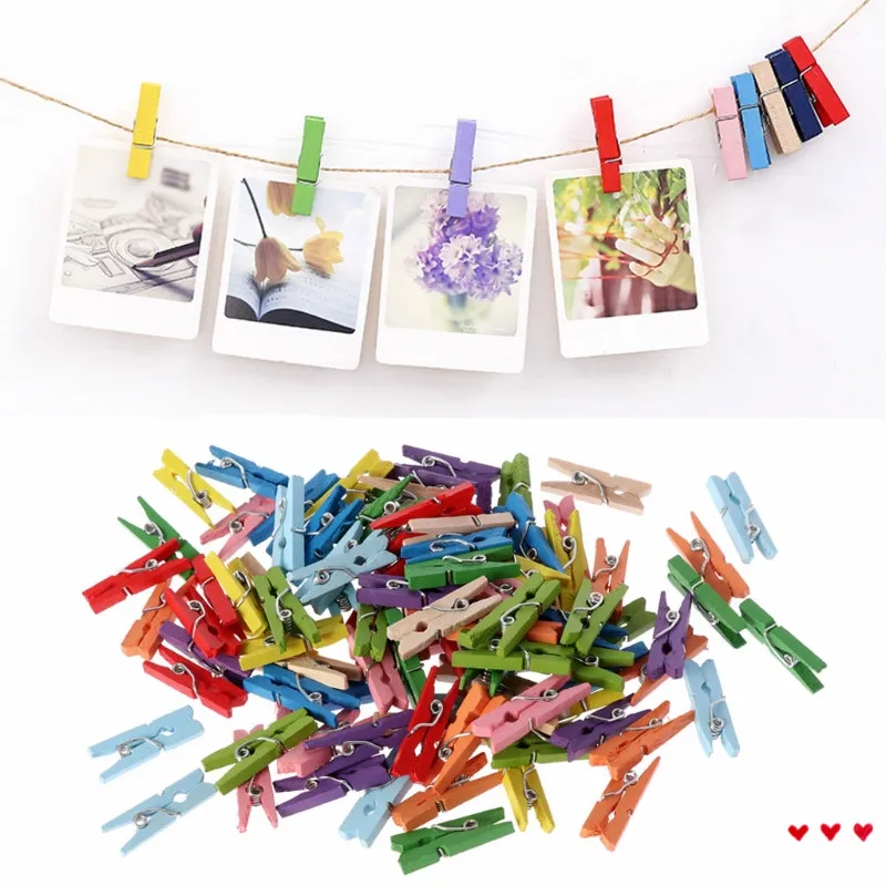 

100Pcs Mini DIY Wooden Clothes Photo Paper Pegs Clothespin Cards Craft Clips