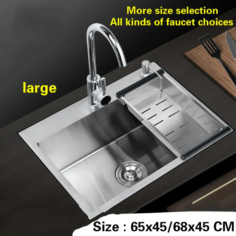 

Free shipping Fashion kitchen sink durable 304 stainless steel hand made single slot hot sell 65x45/68x45 CM