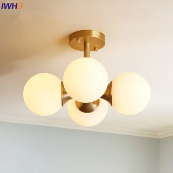 

IWHD Modern Nordic LED Ceiling Lights Brass Copper Ceiling Lamp With Glass Lampshade Fixtures Home Lighting Lamparas De Techo