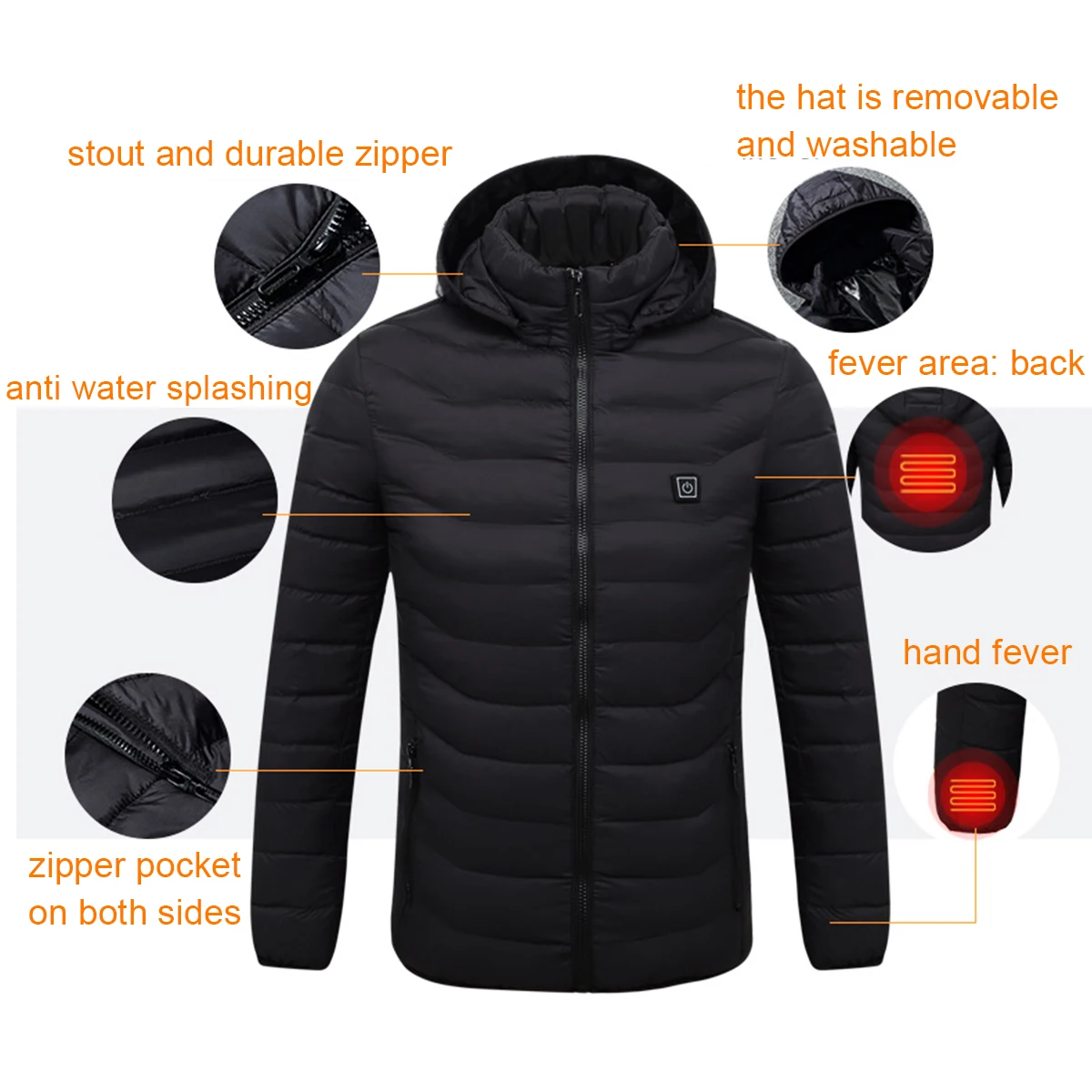 NEW Mens Winter Heated USB Hooded Work Jacket Coats Adjustable ...