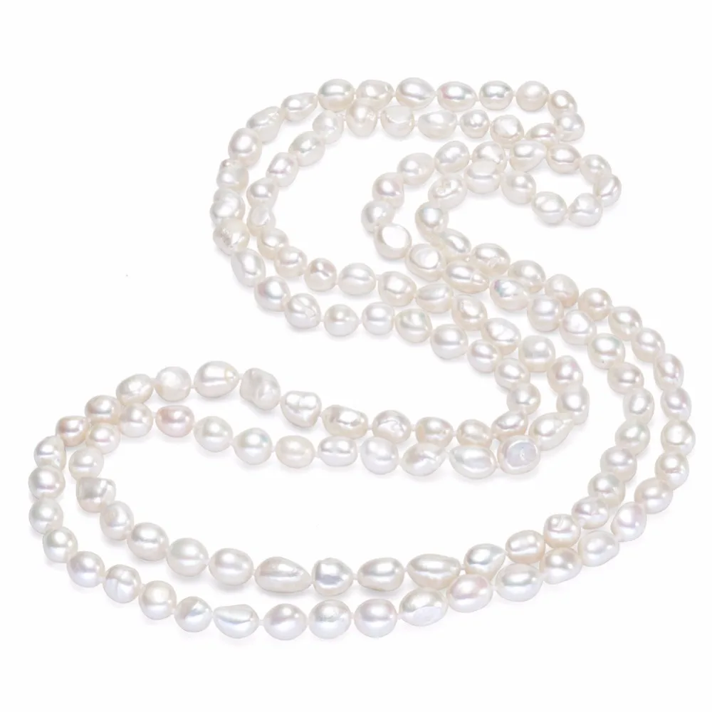 

SNH 8mm baroque AA 60inches 100% genuine cultured freshwater pearl necklace for woman with free shipping