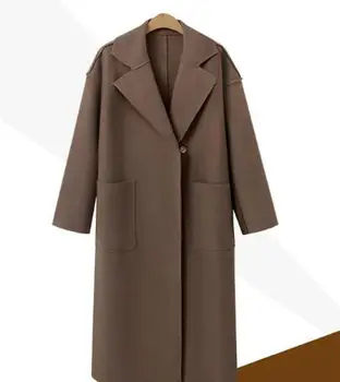 

Thinness Slim Casual Solid Full Sleeve Cloak Clothing Double Breasted Turn-down Collar Plus Size Loose Coat Woman Wool & Blends