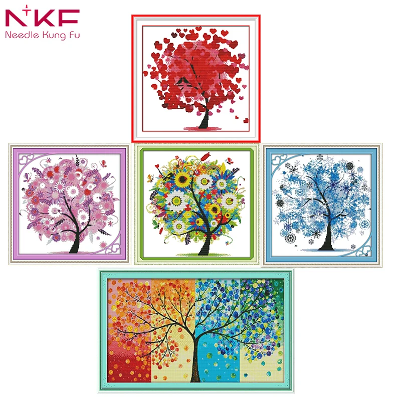

NKF Needlework Happy tree DIY counted stamped 11/14CT Cross Stitch Kit Handmade Embroidery for new year livingroom/bedroom decor