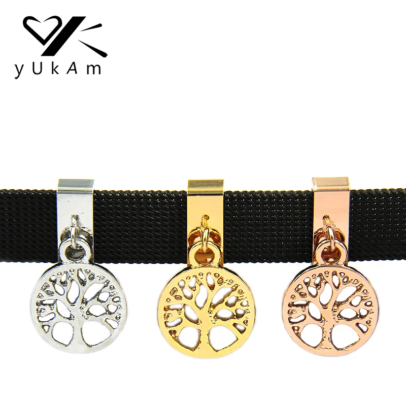 

YUKAM Pave Keys Jewelry Tree of Life Pendant Slide Charms Keeper for Stainless Steel Mesh Keeper Bracelet DIY Accessories Making