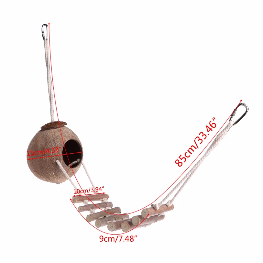 Дизайн натуральный Кокосовая Скорлупа птица гнездо для попугая домик-клетка игрушка HIDEWAY с лестница стойка птица игрушки аксессуары C42