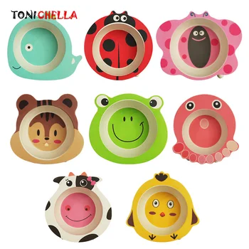 

Baby Food Feeding Bamboo Fiber Plate Cartoon Children Rice Dinnerware Kindergarten Kids Tableware Defence Broken Bowl BB5125