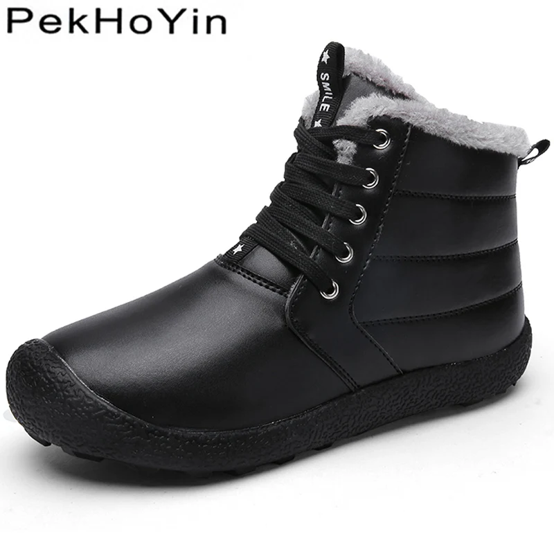 

HighTop Fashion Sneaker Waterproof Winter Warm Leather Men Boots Shoes Outdoor Male Snow Shoes Rubber Men Ankle Boots Shoes Hot