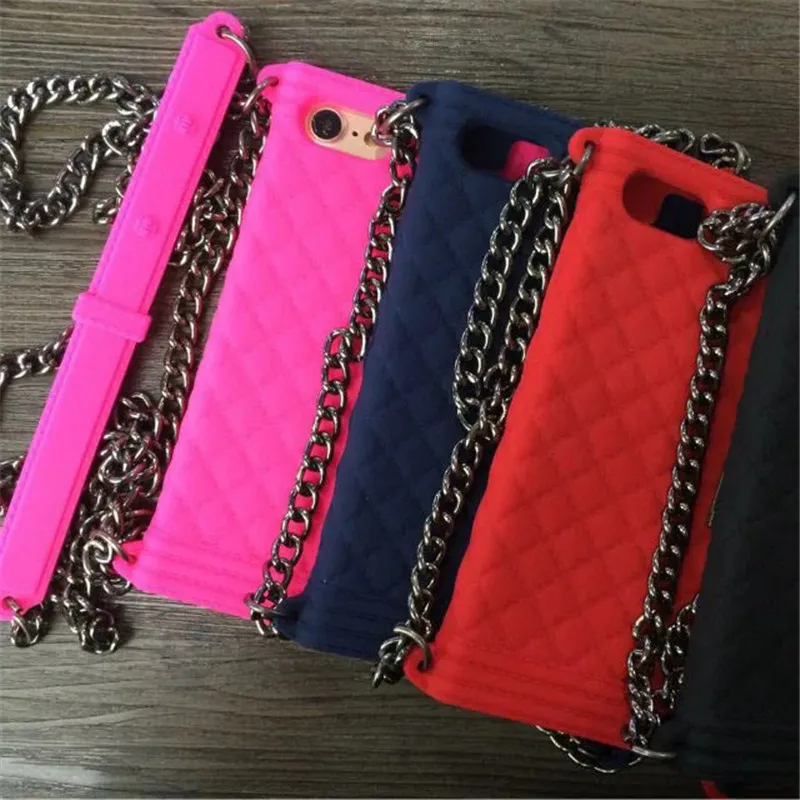 

Luxury Lanyards Chain Silicone Case For Apple iPhone 5 5S 6 6s plus 7 8 Plus Cover Messenger Women Hangbag